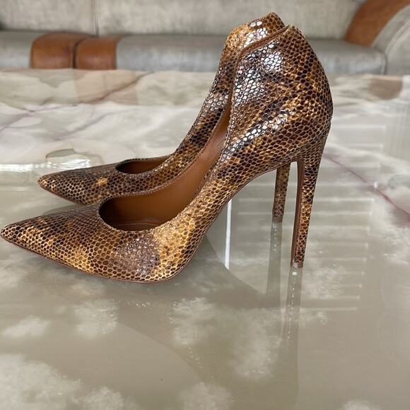 Just Cavalli  Women Shoes Heel Pumps Pointed Toes Snakeskin Stiletto Brown SZ 39 - Picture 1 of 11